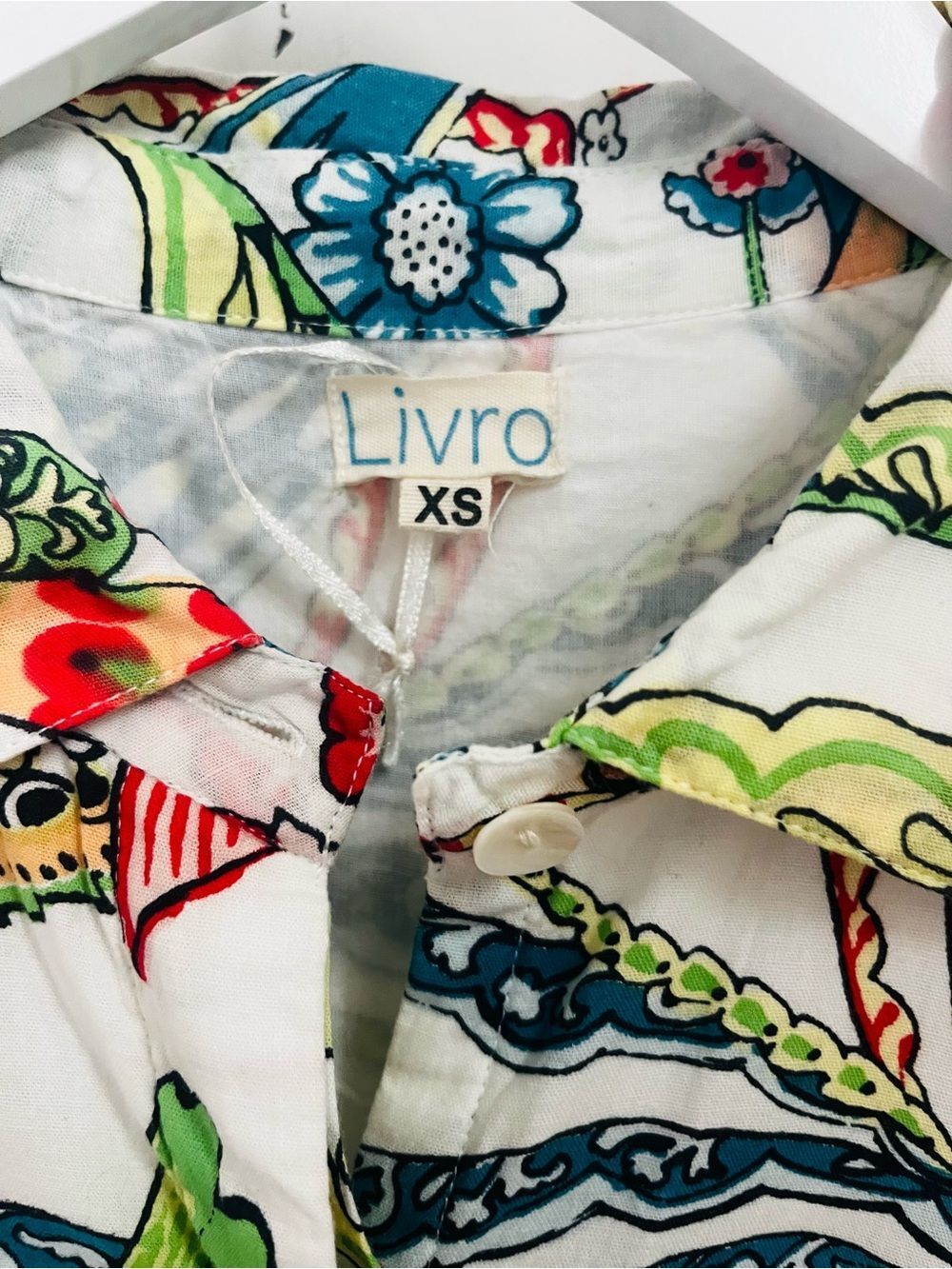 LIVRO Floral& Bird Print Button-Front Maxi Dress, fully lined with pockets; XS - Picture 6 of 11